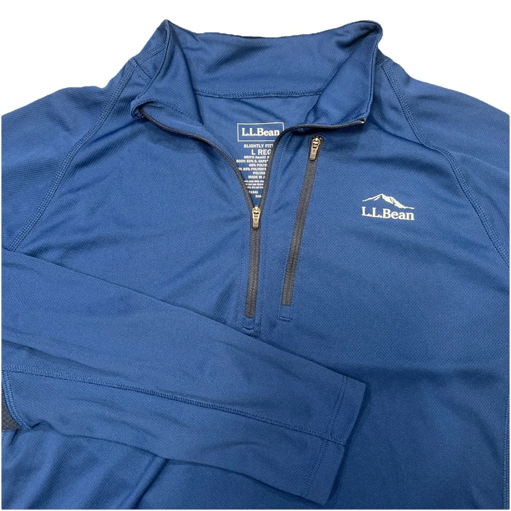 Men's L.L. Bean Light Weight Blue Stretch 1/4 Zip Base Layer Athletic Pullover L